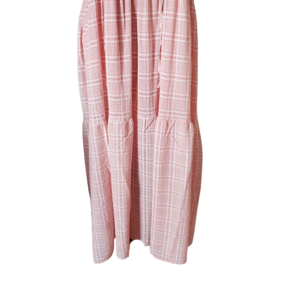 PALE PEACH PLAID ☆ TIERED MAXI DRESS ☆ NWT - Picture 5 of 10